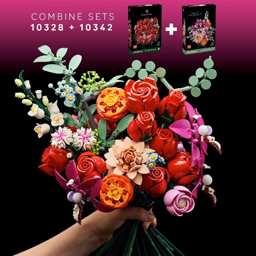 Botanicals Bouquet of Roses Artificial Flowers - Fake Red Roses Building Set for - Picture 7 of 7
